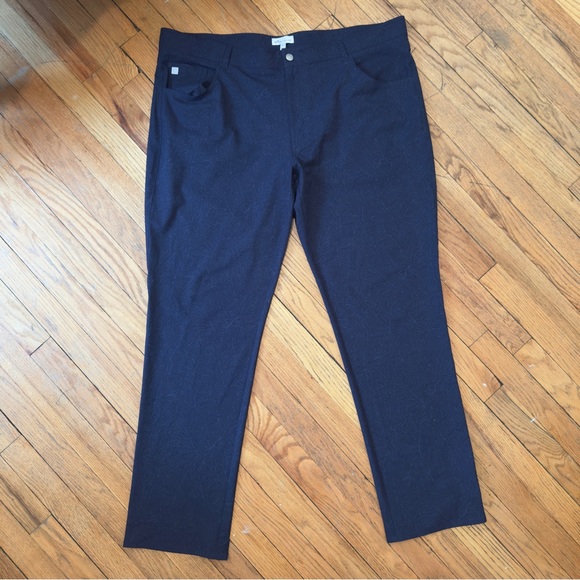 Peter Millar Performance 5 Pocket Navy leaf prints Golf Pant 42/32